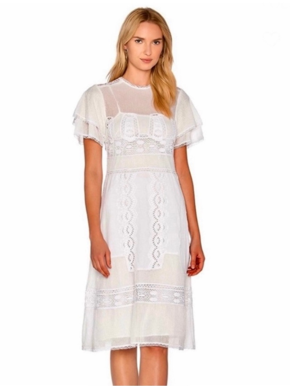 TULAROSA REVOLVE WHITE SHORT SLEEVE EMBROIDERED MIDI DRESS